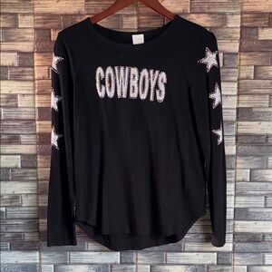 Vintage Cupid Medium Stretchy Black Long Sleeve Cowboys Star Top
